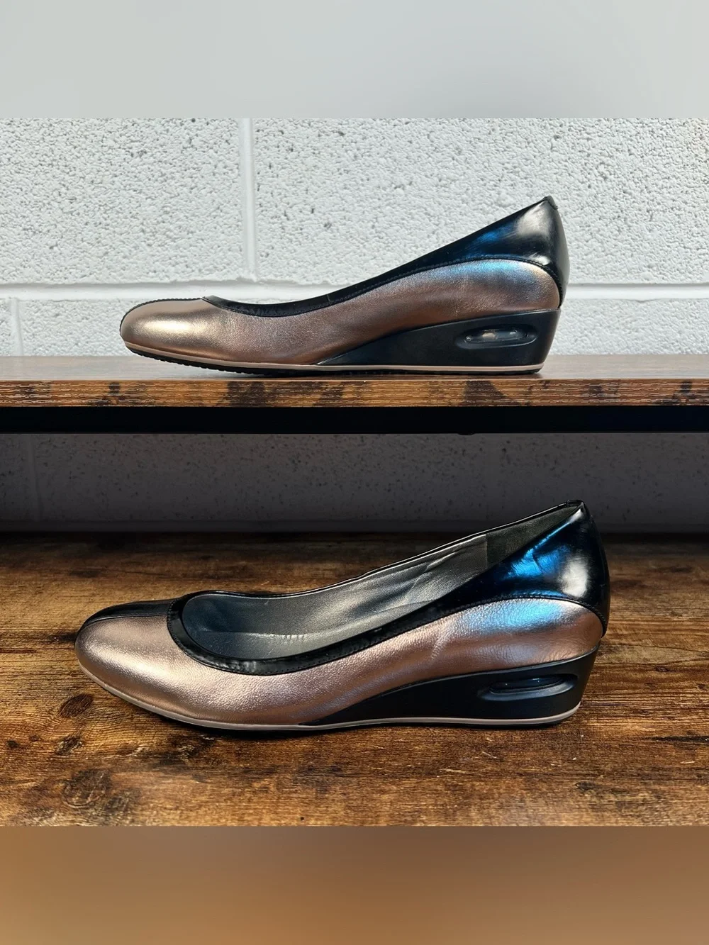 Cole Haan Slip On Shoes Wedge Heel Nike Air Black & Metallic Women's 8.5
